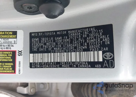 2015 Toyota Corolla L из США, поврежденный, VIN 2T1BURHE1FC475950